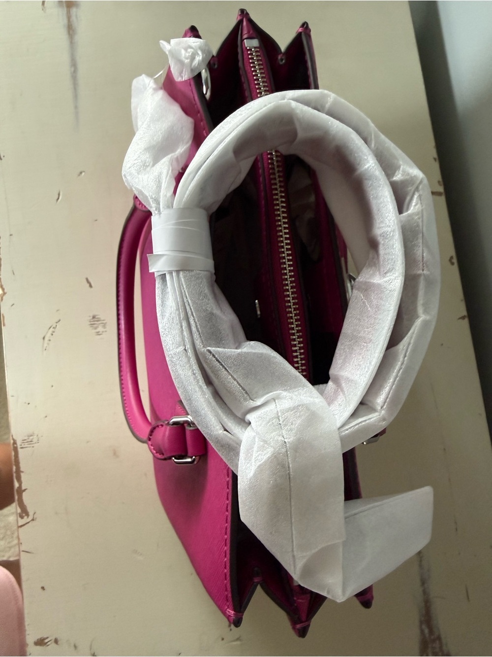 Michael Kors Ruby Medium Leather Satchel, Deep Fuchsia • New with tags - Picture 5 of 9